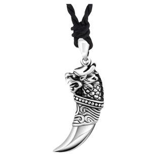 s925纯银实心狼牙项链男生百搭银吊坠复古霸气狼头银饰品时尚挂坠