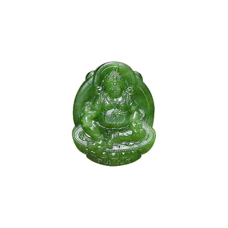 和田玉碧玉菠菜绿黄财神吊坠财源