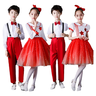儿童合唱演出服中小学生大合唱团体服装男女童诗歌朗诵纱裙表演服