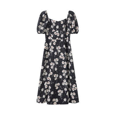 LILY莱赛尔女收腰碎花法式连衣裙