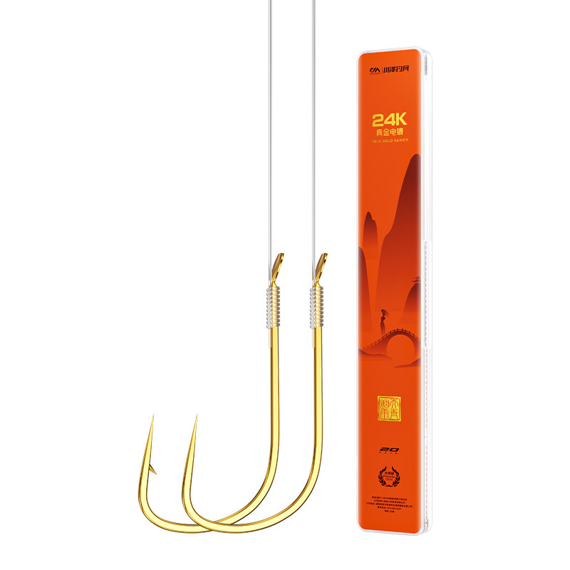 川泽天青烟雨24K真金袖鱼钩子线双钩成品鲫鱼专用抗腐蚀钓鱼钩子