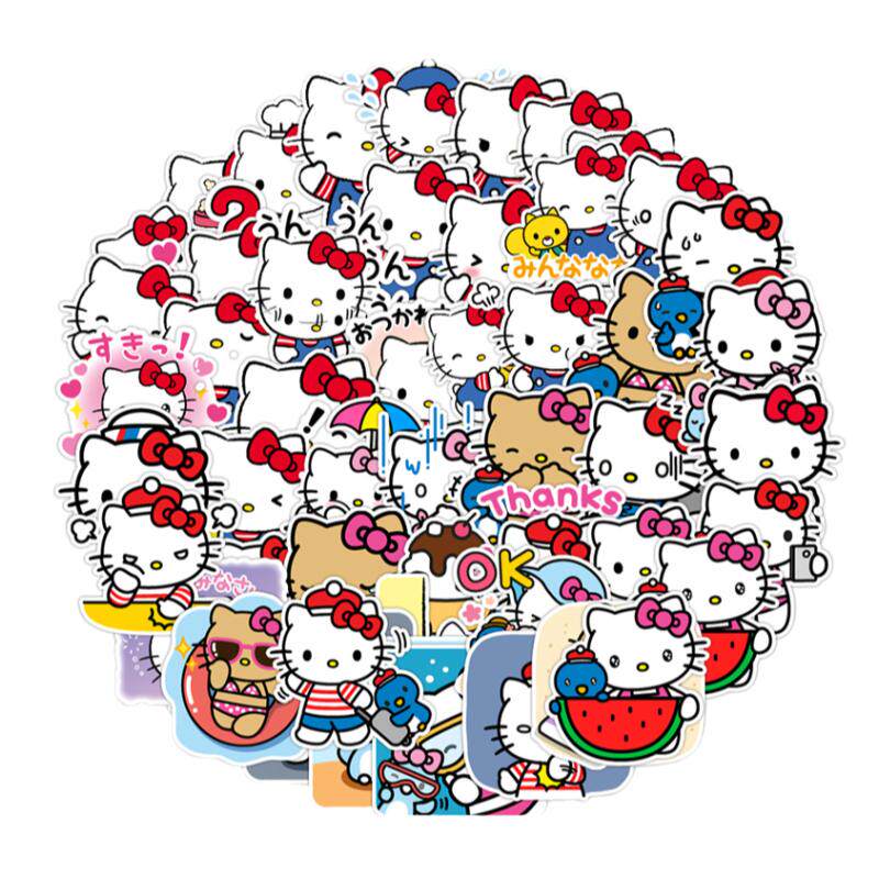 50张经典可爱凯蒂猫Hello Kitty儿童奖励涂鸦贴纸装饰笔记本头盔相框画手账水杯吉他收纳箱拉杆箱贴纸防水pvc