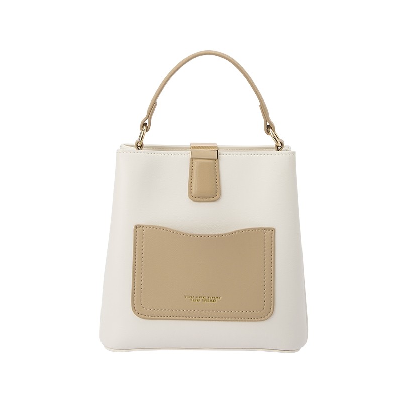 森马包包水桶包女复古撞色手提包大容量通勤单肩包斜挎包医生包女