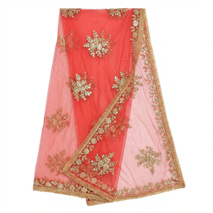 印度进口旅拍民族风刺绣重工头纱纱丽披纱围巾披肩聚会写真红色