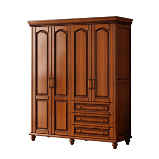 美式实木衣柜卧室家用复古桃花心木3456门带抽屉顶柜储物大衣橱