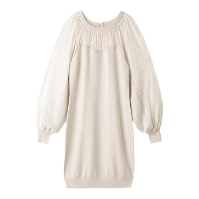 SNIDEL圆领蕾丝针织连衣裙