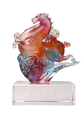 古东东古法琉璃马上发财摆件