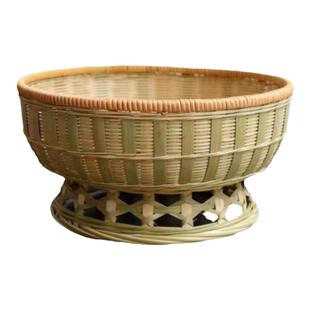 竹编馒头筐零食水果篮洗菜沥水篮精编藤口高脚编织篮家用大号圆形