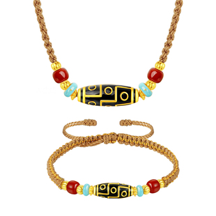 周大生黄金九眼天珠玛瑙手链男女款足金项链吊坠珐琅手绳生日礼物