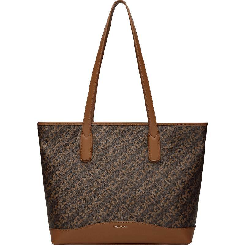 稻草人托特包女式2025新款大容量通勤手提单肩包小众时尚老花包包