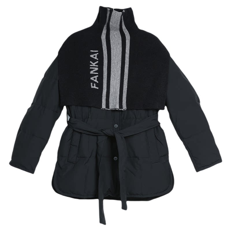 梵凯2025冬V领中长羽绒服配披肩