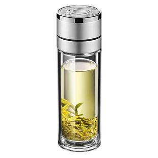 新款一键开盖双层玻璃杯防烫茶杯按压式速开水杯茶水分离车载杯子