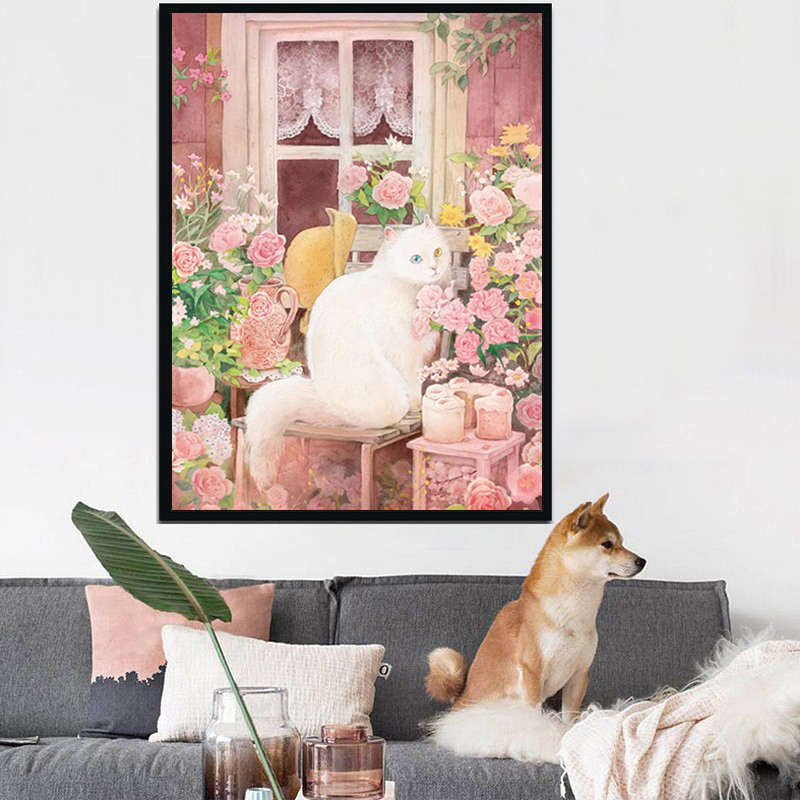 动物猫钻石画2025新款玫瑰猫咪小幅客厅卧室手工5d贴钻十字绣满钻