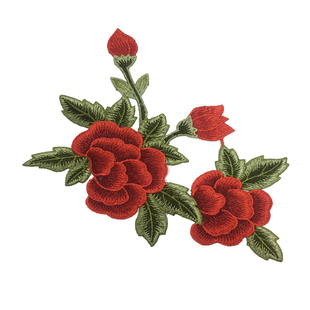 红色牡丹花刺绣布贴衣服服装旗袍高级感装饰手缝款