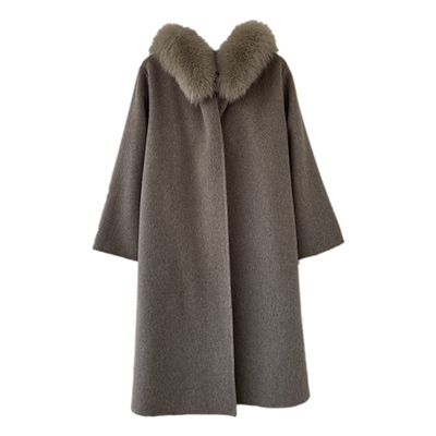 新款连帽毛领双面羊绒大衣