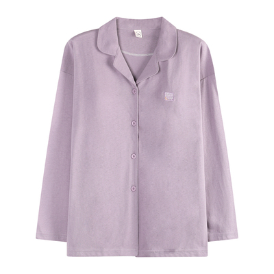 带胸垫纯棉长袖开衫单上衣睡衣女