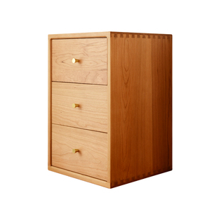 樱桃木桌面收纳柜实木斗柜三层茶具茶叶柜大容量分层整理储物盒子