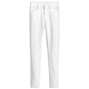 白色牛仔裤女2025秋冬季新款高腰弹力紧身加绒铅笔九分小脚长裤子