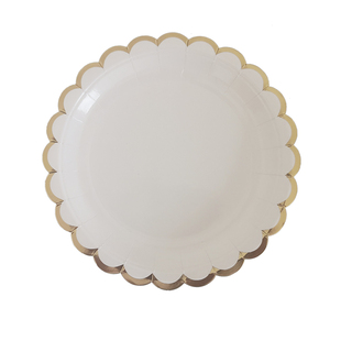 白盘烫金餐具一次性盘子生日派对蛋糕架布置蛋糕盘野餐盘纸盘套装