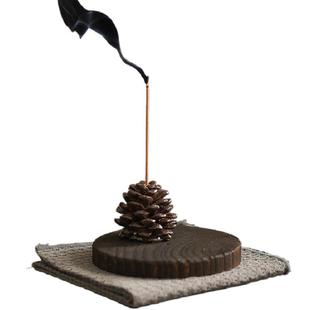 线香小松果香插香座香托创意禅意中式香樟木摆件室内家居办公室