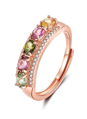 天然碧玺女神纯银开口戒指