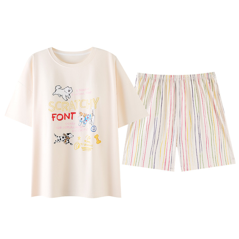 夏季纯棉可外穿胸垫款睡衣套装女