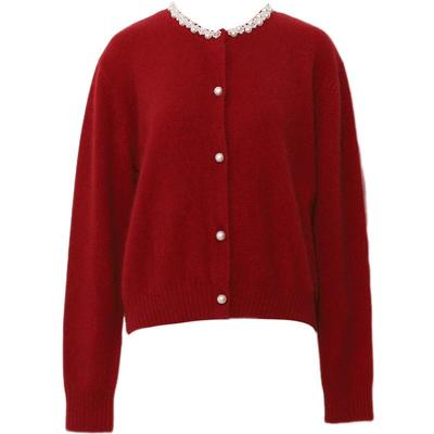 DPLAY新年红色毛衣珍珠领针织衫