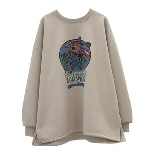 孕妇装卫衣圆领外套中长款宽松遮屁股运动风卡通休闲宽松上衣春秋