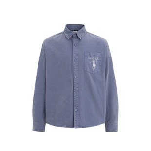 短句先生法工蓝做旧刺绣工装衬衫