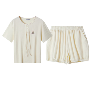 TeenieWeenie小熊睡衣女2026新款夏季纯棉透气短袖短款家居服套装