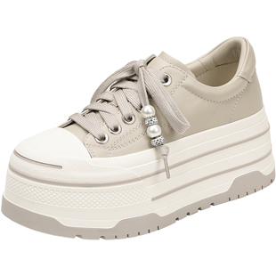 Hongkee/红科鞋子女2025新款厚底增高时尚休闲鞋系带板鞋HC55X104