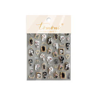 美甲黑马骑士贴纸暗黑风复古边框克罗心烫银立体浮雕指甲装饰品