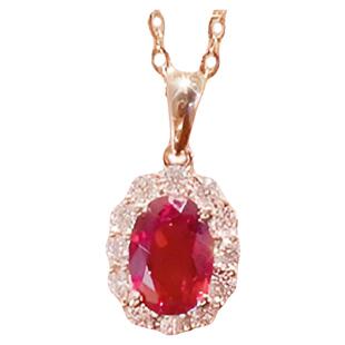 18K金鸽血红宝石项链 女椭圆形石榴红纯银镀黄金色镶钻礼物本命年