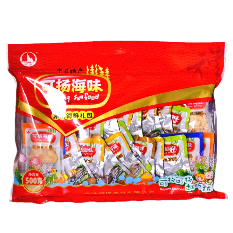 可扬休闲海鲜礼包500g鱿鱼丝小黄鱼即食海味零食礼盒春节年货礼袋