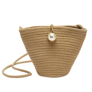 森系编织水桶包包女包新款2026夏季草编包复古百搭单肩小包斜挎包