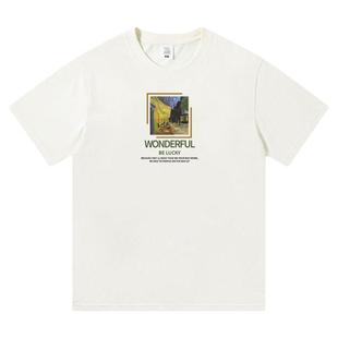 埃森图190g精梳纯棉圆领短袖T恤衫透气潮流百搭印花打底衫体恤