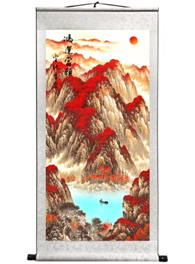 山水画竖款玄关装饰背景卷轴挂画