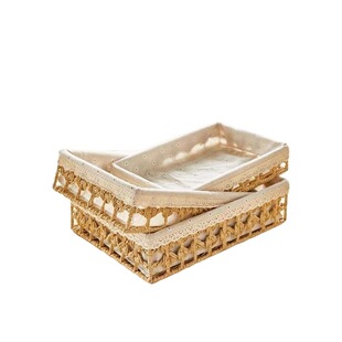 编织收纳盒桌面收纳筐藤编杂物框茶几零食客厅长方形手工大容量