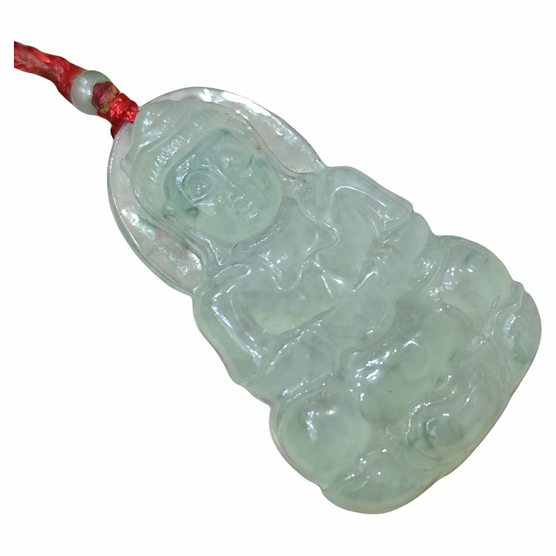 缅甸A货冰糯飘花翡翠观音吊坠