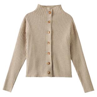 短款毛衣外套女开衫加厚2025新款秋冬小个子外搭长袖高领针织衫女