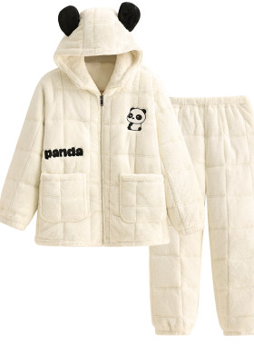 睡衣女冬季三层加厚夹棉休闲棉服