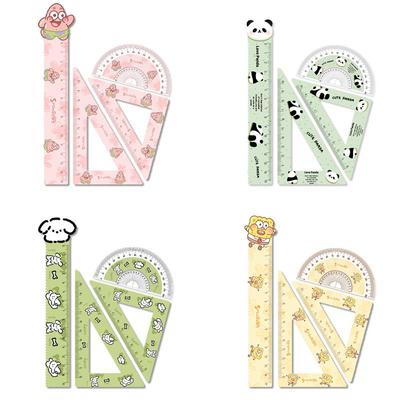 创意汉堡薯条学生专用直尺尺子套装多功能高颜值波浪直尺15厘米三角尺量角器少女心可爱亚克力直尺刻度尺加厚