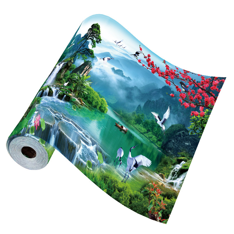 流水生财山水风景国画自粘墙贴画