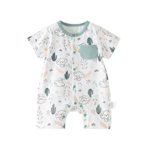 欢喜小熊婴儿连体衣男宝宝夏季薄款纯棉短袖哈衣爬服初生儿衣服