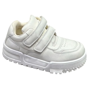 IDO新款2026爆款女鞋真皮做旧魔术贴小白鞋女轻便白色面包鞋女轻