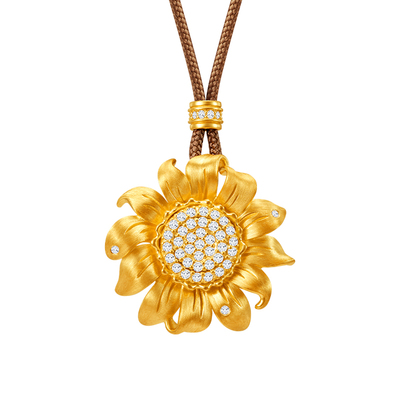 MONETA古法足金太阳花镶钻吊坠