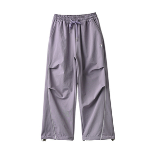 女中大童阔腿裤运动长裤 青少年宽松休闲裤 两穿抽绳亲子秋冬裤子