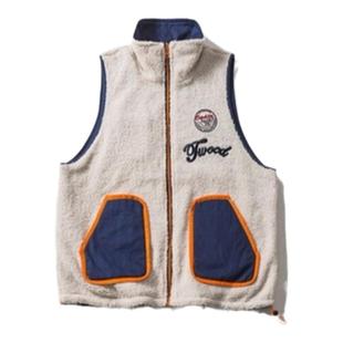 期望Studio日系宽松可双面穿软羊羔绒刺绣马甲男女bf中性风外套