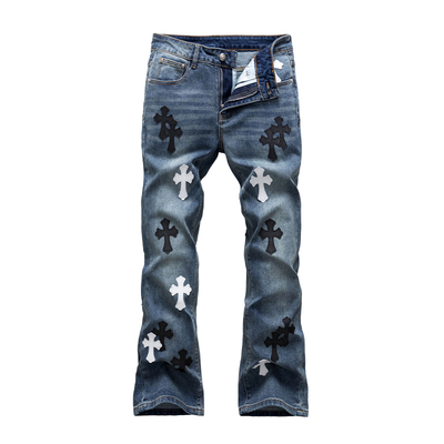 轻奢欧货十字架贴皮复古牛仔裤