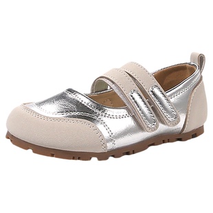 女童小皮鞋2026新款公主风软底单鞋春秋配裙子银色豆豆鞋儿童鞋子